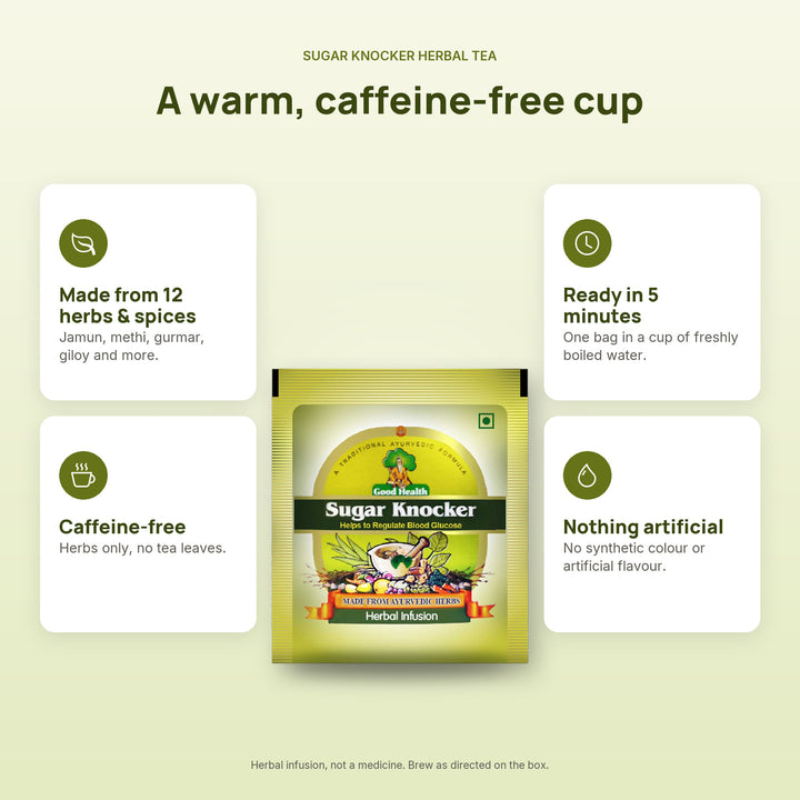 Sugar Knocker Herbal Tea at a glance: 12 herbs and spices, caffeine-free, ready in 5 minutes