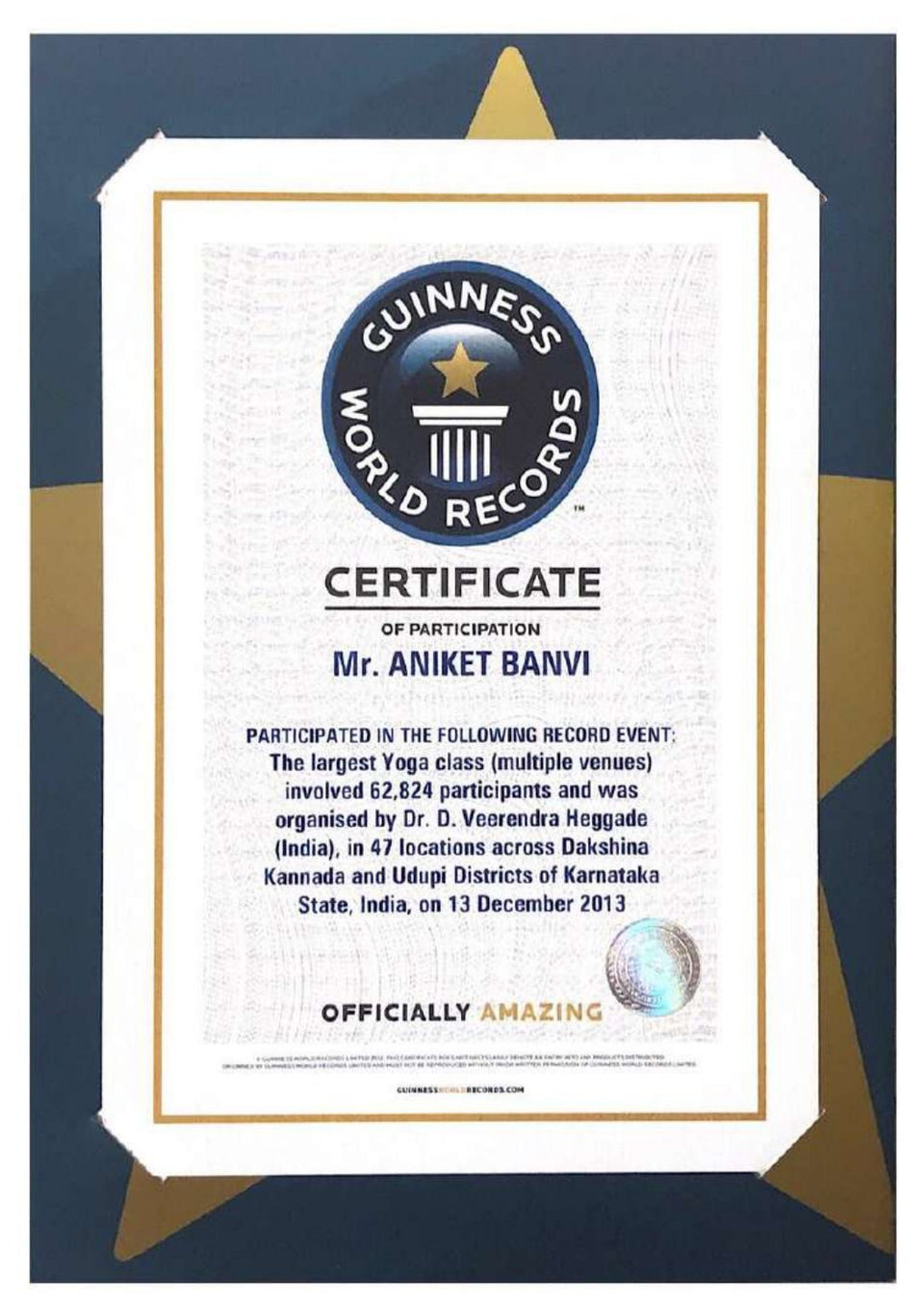 Guinness World Records - Certificate of Participation certificate
