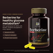 Berberine Advanced bottle with yellow capsules, 400 mg Berberine HCl 95% per capsule