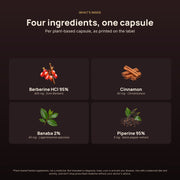 Berberine Advanced ingredients: Berberine HCl, cinnamon, banaba and piperine with the amount per capsule