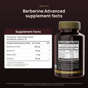 Berberine Advanced supplement facts per capsule, as printed on the label