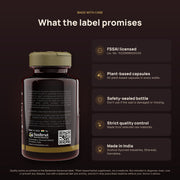 Berberine Advanced label quality points: FSSAI licensed, plant-based capsules, safety-sealed bottle