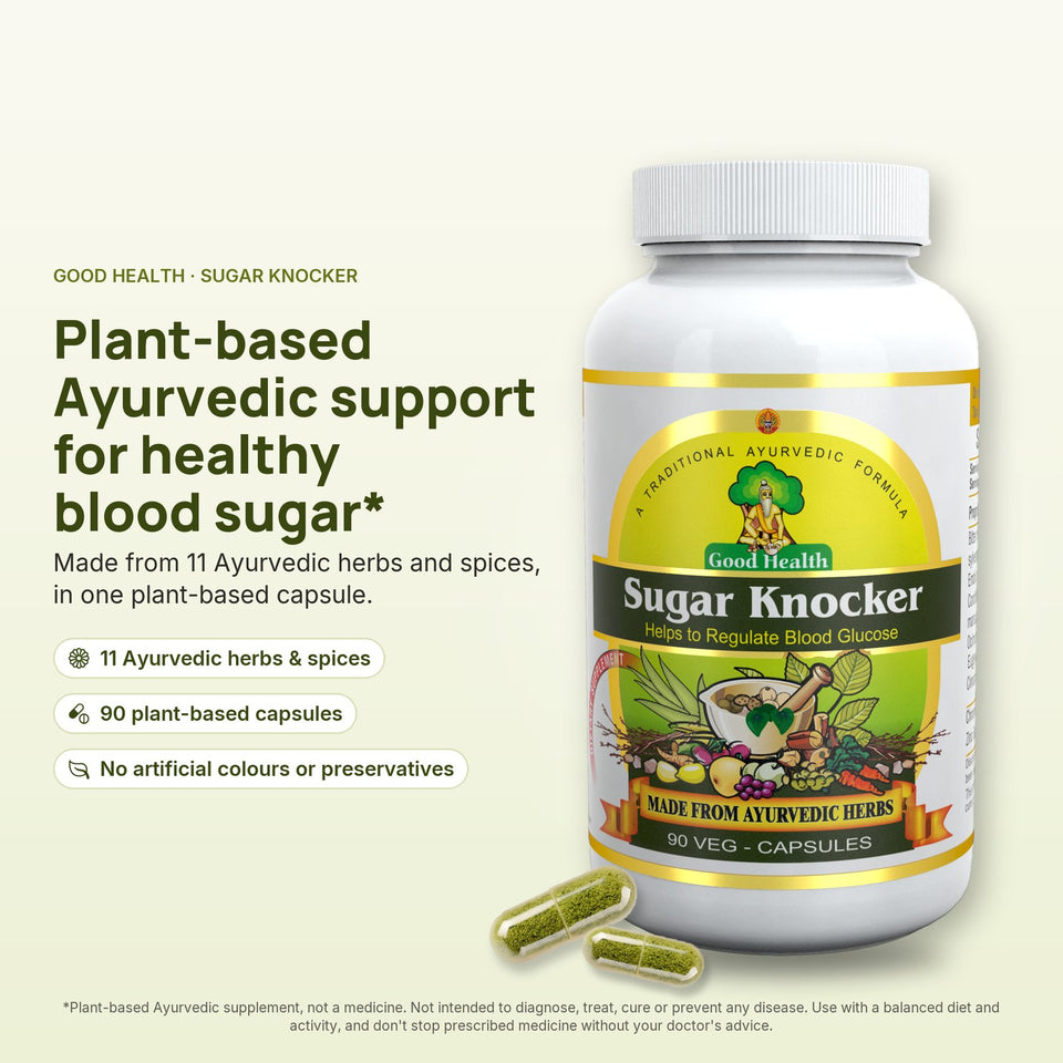 
Sugar Knocker capsules, 11-herb Ayurvedic supplement for blood sugar support (alternate view)
