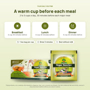Daily routine: a cup of Sugar Knocker Herbal Tea 30 minutes before breakfast, lunch and dinner