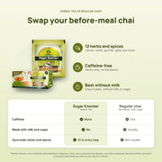 Sugar Knocker Herbal Tea compared with regular chai: caffeine-free, no milk or sugar