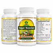 Sugar Knocker capsules bottle shown from three angles